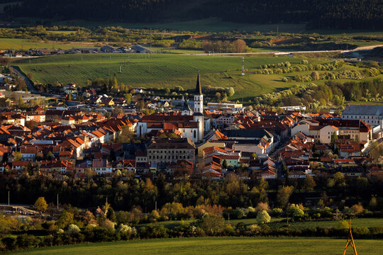 Panoramic view of Levoca city and church at sunset