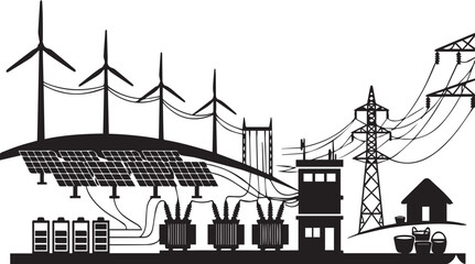 Obraz premium Renewable Green Energy Source Silhouettes