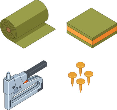 Isometric Construction Tools and Roofing Material Set Vector Icons