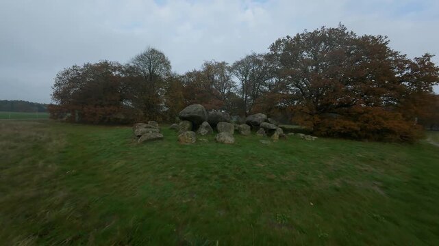 First person view walking around a mysterious prehistoric dolmen monument