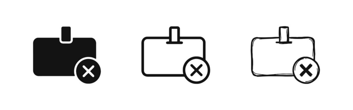 ID Badge with Delete Cross Icon Set for Access Revoked or Removal