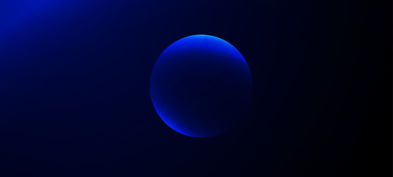 Blue and purple neon 3d sphere of gradient waves and glowing particles. Abstract technology concept, abstract blue background with circles