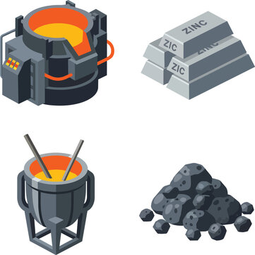 Industrial Zinc Mining and Metal Smelting Process Isometric Icons