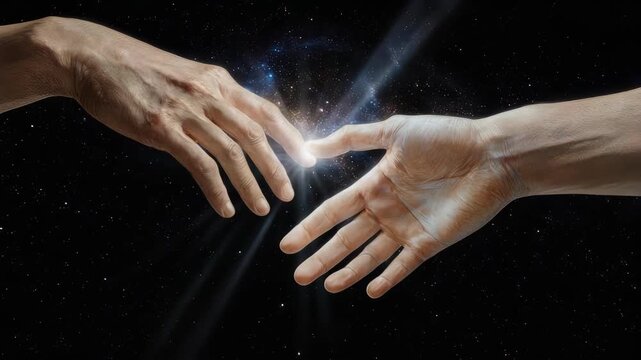 Hands reaching for each other in space