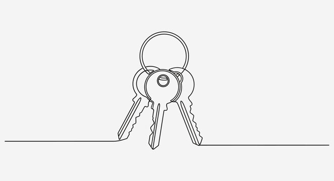 Minimalist key ring drawing on white background