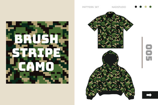 Pixel art camo Pattern set vector