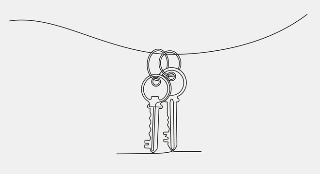 Minimalist keys line art graphic on white background