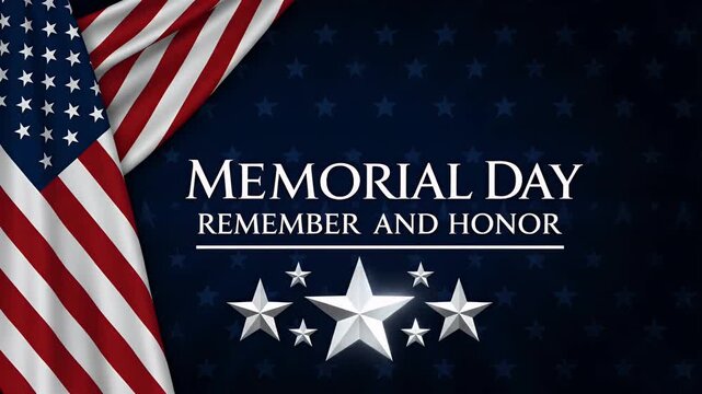 Memorial day remember and honor message with the american flag on a blue background.