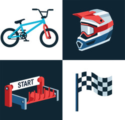 Fototapeta premium Extreme BMX Motocross Racing Vector Icons featuring Bike and Helmet