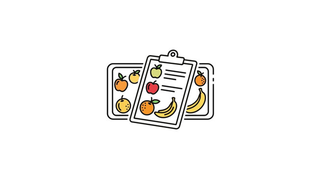 Healthy Food List on Clipboard with Fruits and Vegetables Icons