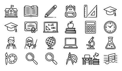 Education icon set line art illustration of school supplies learning tools and academic achievements © vector design 