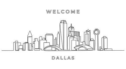 Fototapeta premium Dallas Skyline One Line Art: Minimalist Cityscape Illustration