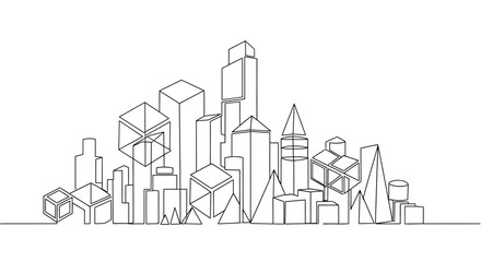 Obraz premium Abstract Cityscape Outline, Geometric Buildings on White