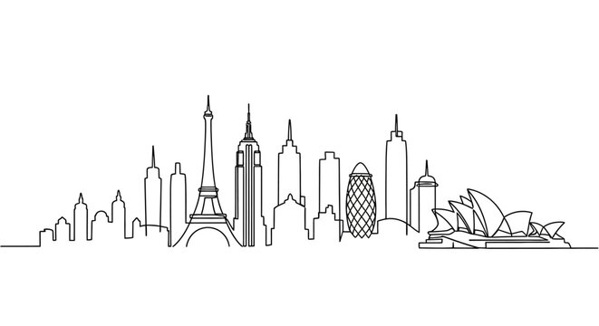 Abstract Global City Skyline Illustration - Silhouette Outline