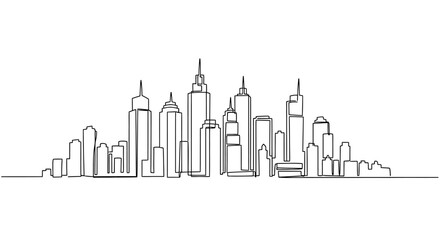 Fototapeta premium Continuous Line Art of Modern City Skyline