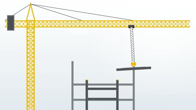 Template Vector Instagram Post Modern Minimalis Dynamic Construction Site with Crane Lifting Steel Beams for Industrial Development Project