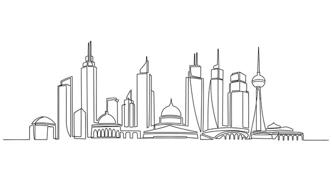 Kuwait City Skyline: Continuous Line Art Illustration