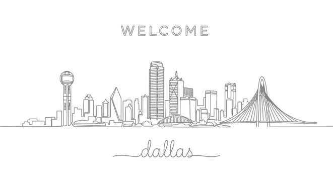 Dallas City Skyline - Continuous Line Art
