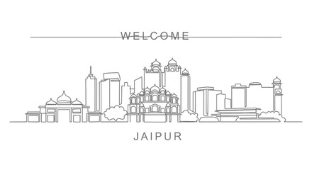 Fototapeta premium Jaipur Skyline: Architectural Line Art Illustration - Welcome Concept