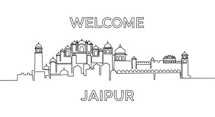 Fototapeta premium Jaipur Skyline Line Art: Welcome to the Pink City, India