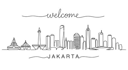 Fototapeta premium Jakarta Skyline Continuous Line Art: Welcome Cityscape