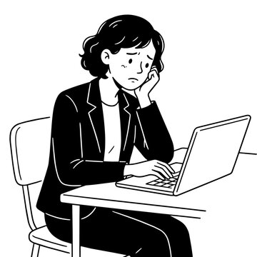 82-1_PCを見て困惑しているスーツ姿の女性