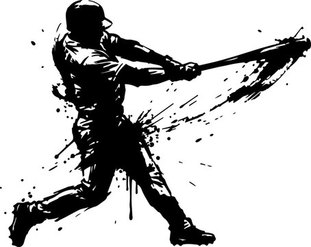 Abstract Baseball Batter Brush Stroke Silhouette Vector Illustration