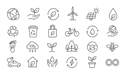 Fototapeta premium Ecology and Sustainability Line Icons Set Renewable Energy Collection