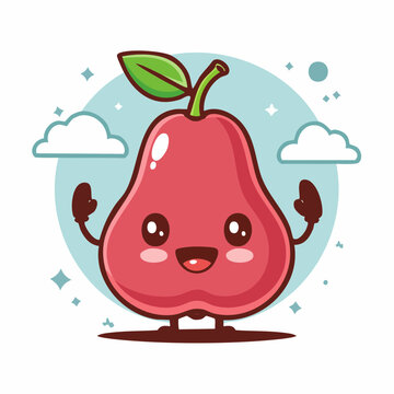 Cute Rose Apple Character Waving Hello