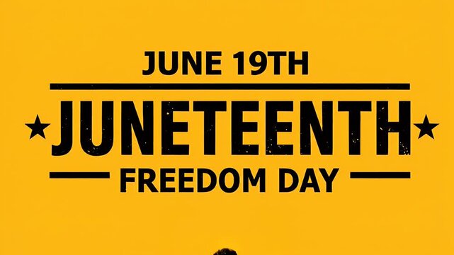 Juneteenth freedom day celebration poster with a man silhouette on yellow background