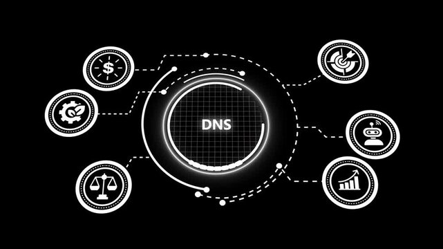 Dns network technology infographic hud animation with digital