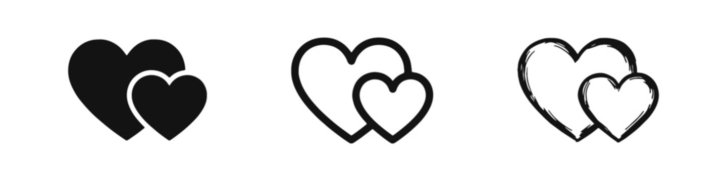 Two Hearts Icon Set - Concept of Love, Romance and Partnership