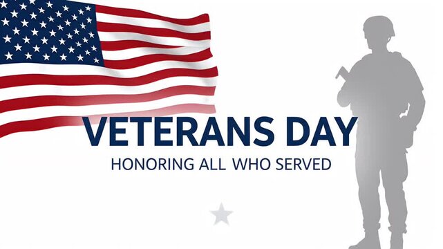 Veterans day honoring all who served waving american flag and soldier silhouette art