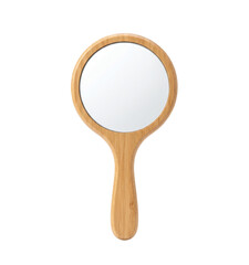 Bamboo handheld mirror front view isolated. Eco friendly vanity accessory mockup. © PNG Lab