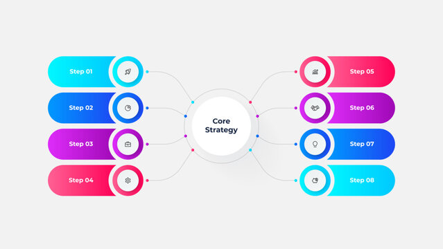 Eight Step Workflow Diagram Infographic Template for Business Presentation with Symmetrical Layout