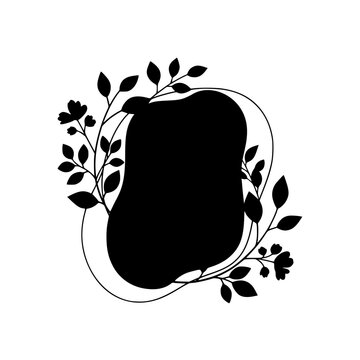 Minimalist Black Floral Silhouette Frame with Abstract Organic Shape