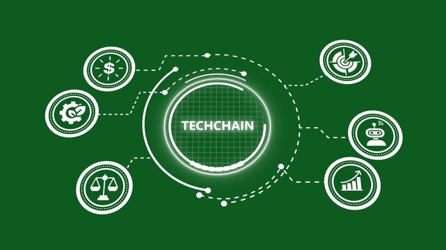 Tech chain digital network infographic with business and data connectivity