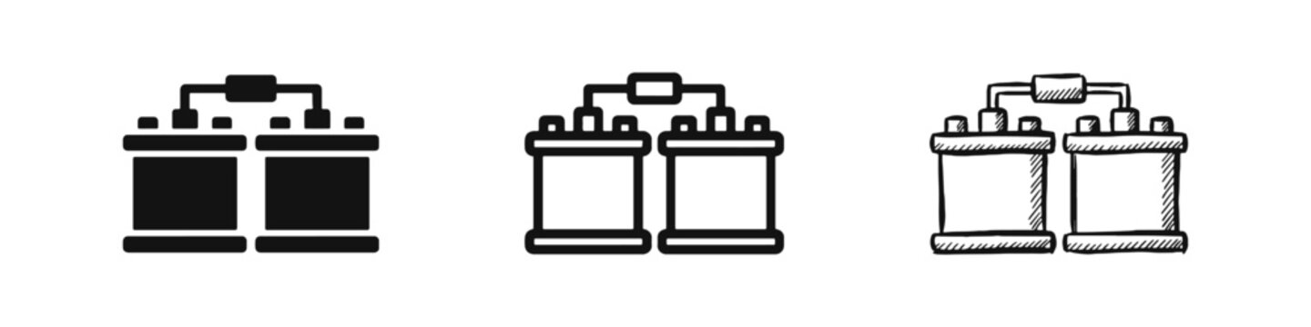 Car Battery and Energy Storage Power Cell Icon Set