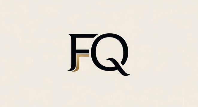 Elegant initial letters fq design in gold and black on light background