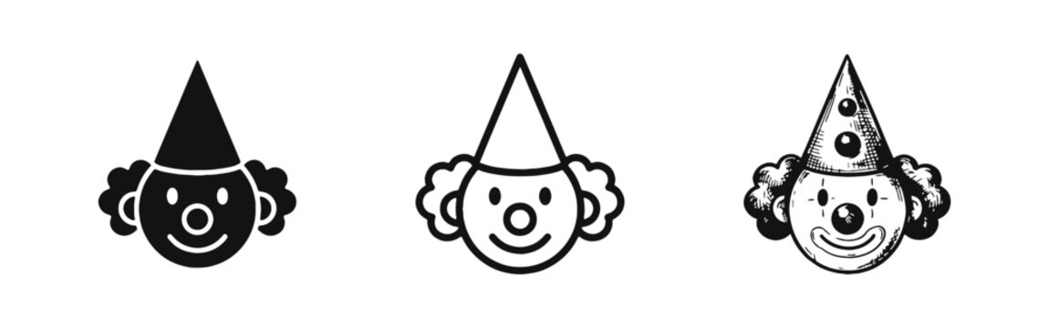 Funny Clown Face Circus Icon Set