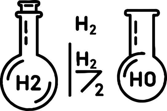 Chemical flasks with hydrogen and oxygen gas symbols