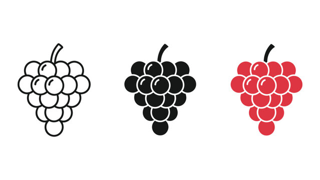 three bunches of grapes black red white flat design vector illustration