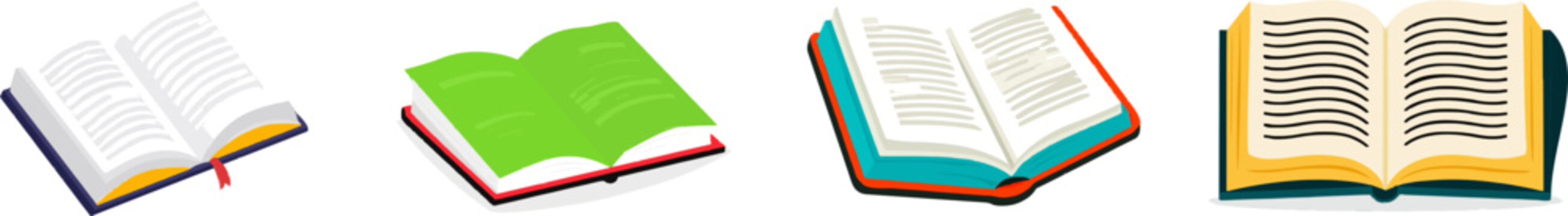 A thick open dictionary with flat vector illustration features bold solid colors, clean smooth lines, minimalist design, isolated on a pure white background, no gradients or text