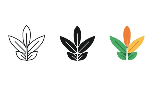 three stylized leaves flat design vector illustration set