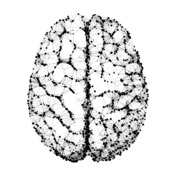 Vector abstract human brain silhouette formed black plexus network on transparent background for artificial intelligence machine learning technology and neurology science concept