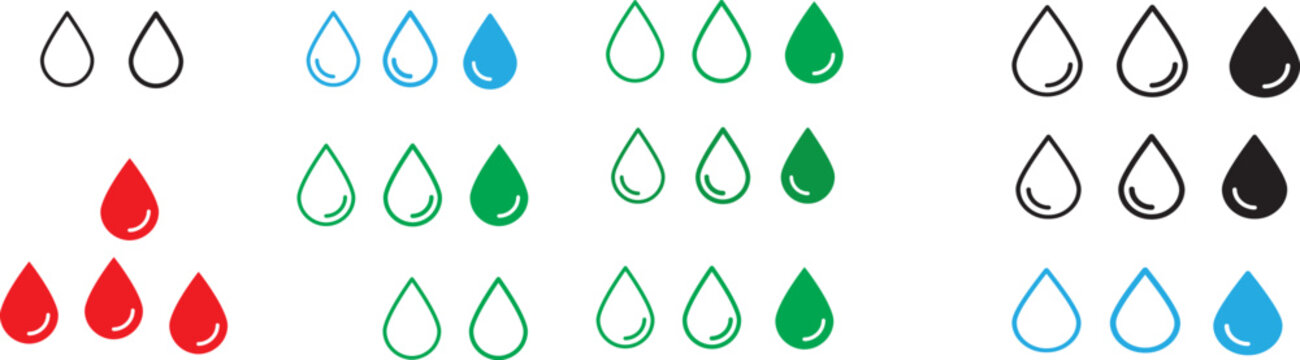 Water and Blood drop icon with editable stroke, outline and solid styles. Vector icon for liquid, water and Blood