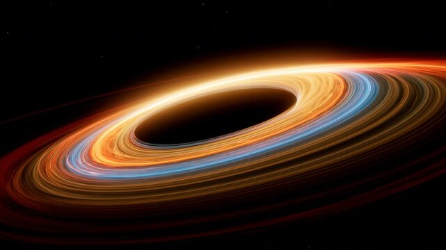 Cinematic black hole with glowing accretion disk in deep space