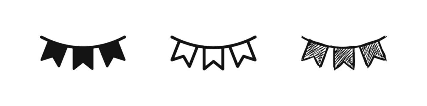 Party Decoration and Celebration Icon Set - Bunting Garland Flags