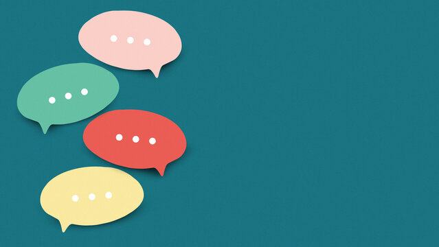 Discussion bubbles share messages on a teal background