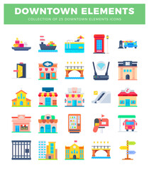 Fototapeta premium Downtown icon collection with city elements on white